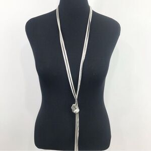 Express Silver Multi Strand Low Knot Flexible Ribbed Contemporary Necklace NEW